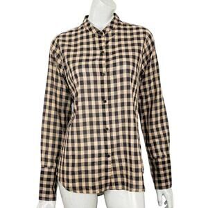 Nili Lotan Black and Tan Button Down Shirt